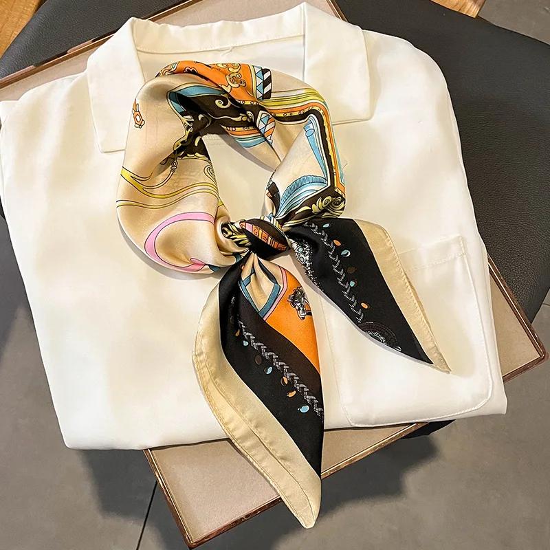 New Floral Print Shawl Design Silk Square Scarf Women Female Wrap Headkerchief Hijab Beach Stoles Hair Band Echarpe Bandana 2023