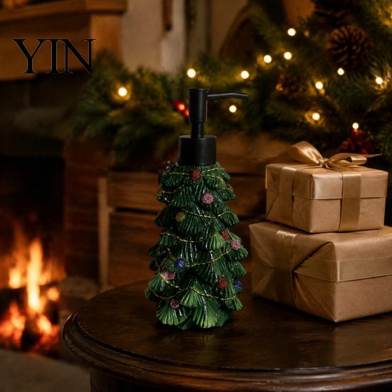 Lotion Pump Bottle Resin Christmas Tree Soap Dispenser, Refillable Liquid Hand Shampoo Empty Container, for Bathroom Kitchen Countertop Container