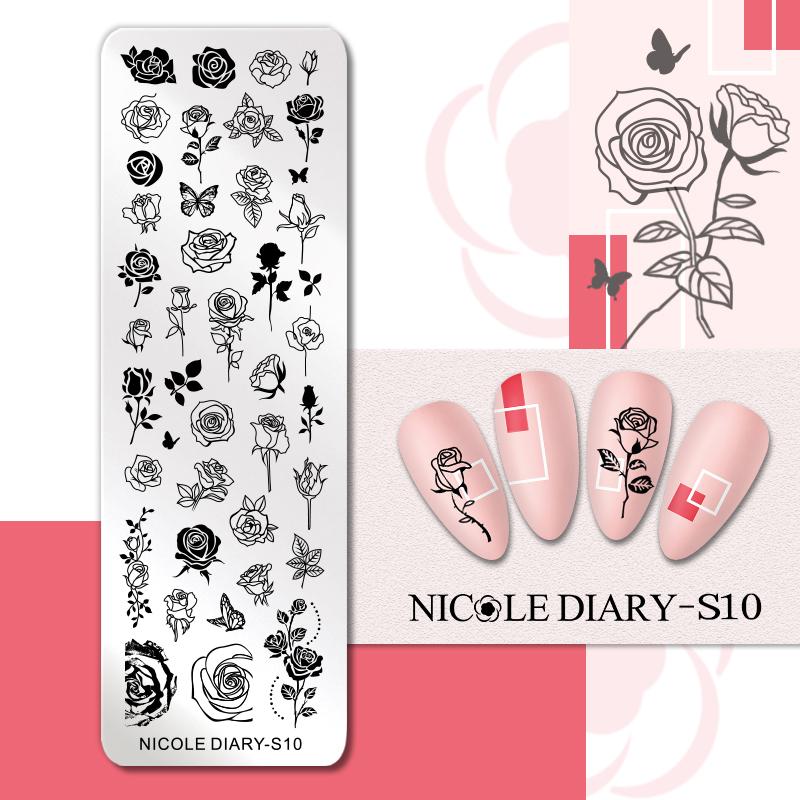 NICOLE DIARY Leopard Flower Nail Stamping Plate Image Transfer Template Geometry Leaf Stainless Steel Stencil Nail Printing Tool