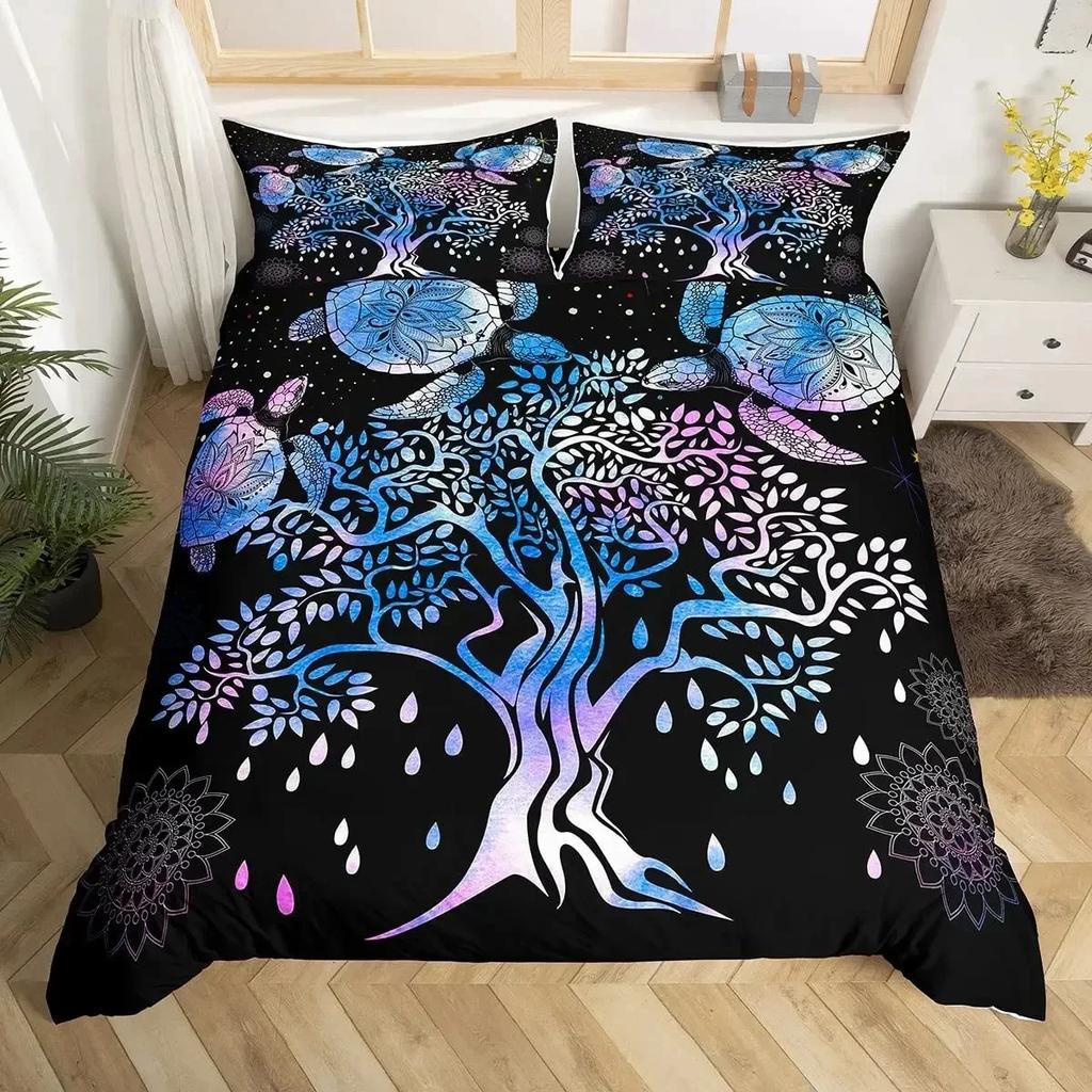 Ocean Theme Sea Turtle Reptile Tortoise Duvet Cover Microfiber Starry Sky Galaxy Bedding Set Single Queen Size Comforter Cover