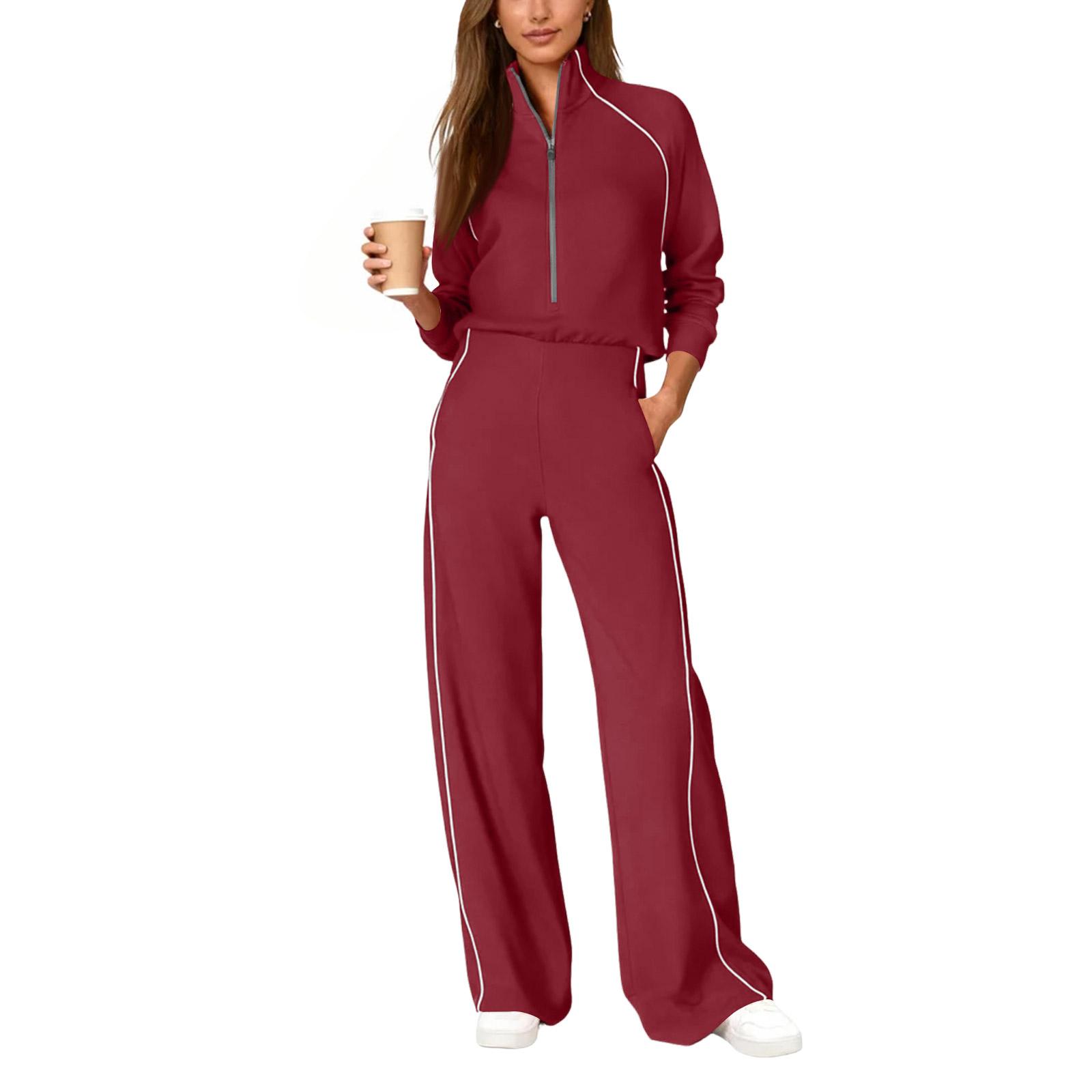 

Women s Fashionable Casual Long-Sleeved -Color Sweatshirt And Wide-Leg Pants Two-Piece Set XL