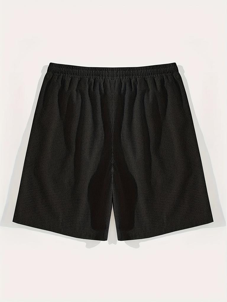 Men's Textured Casual Shorts with Drawstring Waist, Lightweight Polyester Fabric, Pockets for Casual Wear, Beach or Outdoor Activities