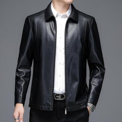 Autumn Genuine Leather Jacket Men's Slim Short Lapel Leather Jacket Middle-aged and Elderly Men's Genuine Leather Jacket
