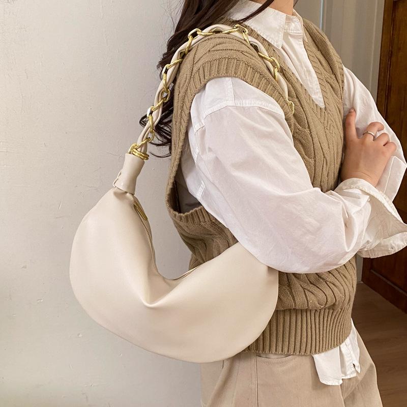 Hobos Shoulder Bags for Women PU Leather Spring Chain Axillary bags ladies Handbags big hardware ir ring decorati totes