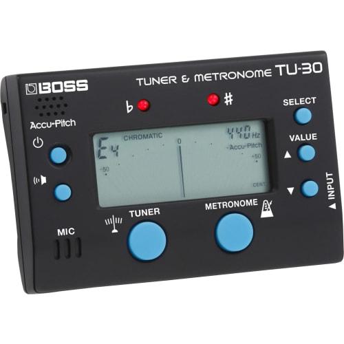 BOSS TU-30 Chromatic Tuner & Metronome with Built-in Mic/Input for Guitar, Bass, and Acoustic Instruments, AAA Battery Powered, Reference Tone Functio