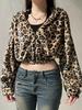 Leopard Print Zip-up Hooded Jacket, Long-sleeved Plush Sweatshirt Coat, Women's