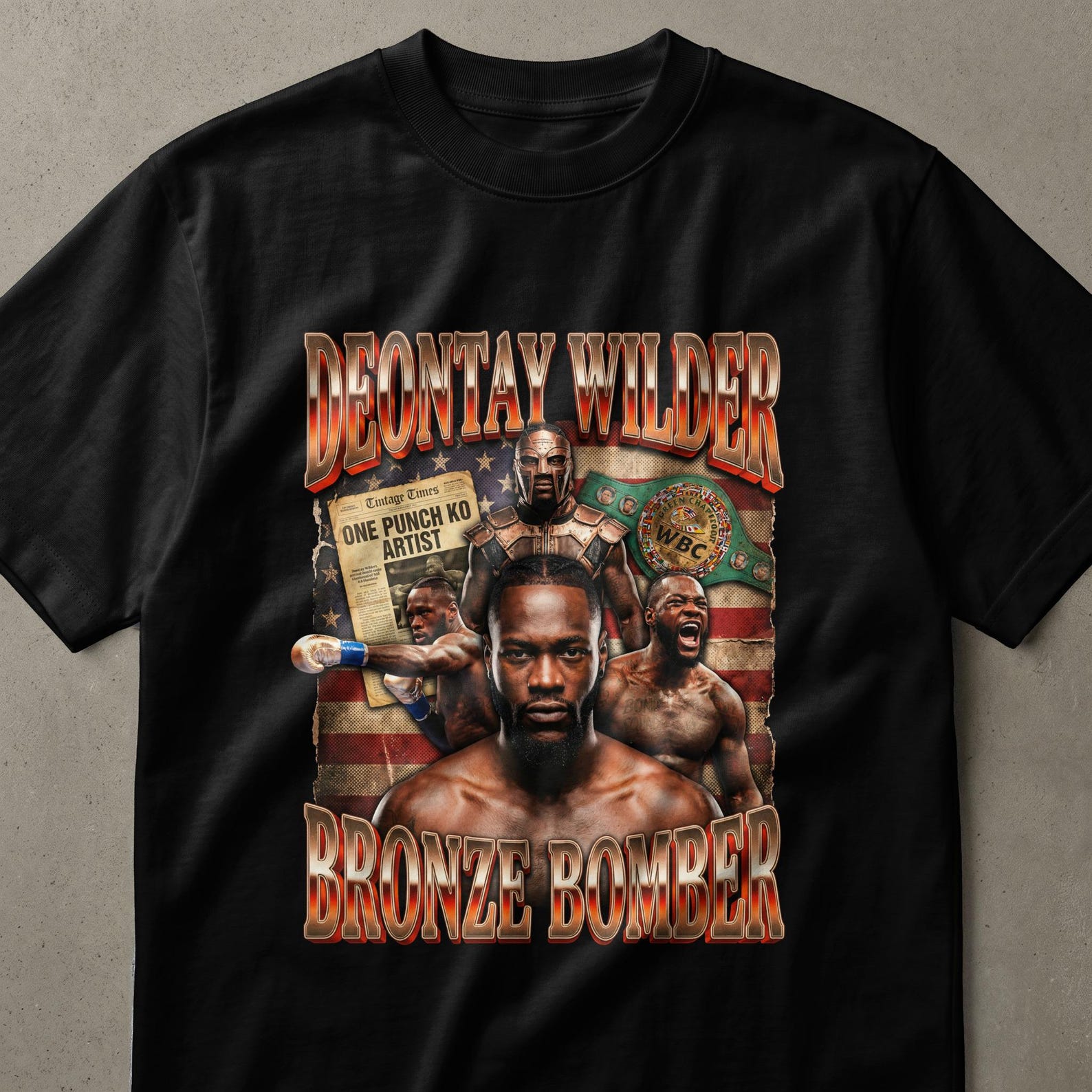 Deontay Wilder T-Shirt, Bronze Bomber Boxing Fan Gift, Champion Fighter Vintage Sports Tee, Powerful Athlete Apparel XL