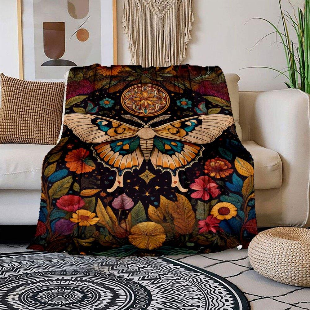 

Colorful Butterfly Wall Art Decor - Vibrant Floral Tapestry PosterBlanket Flannel Throw Blanket for Sofa, Bed, Travel, Camping, Office, Couc 150x180cm