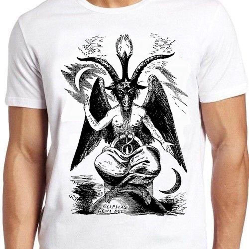 

Футболка из 100% хлопка плотностью 230 г/м2 с изображением Бафомета, шабаша, козла Мендеса, оккультного ретро-прикольного топа, футболка 507 XS белый