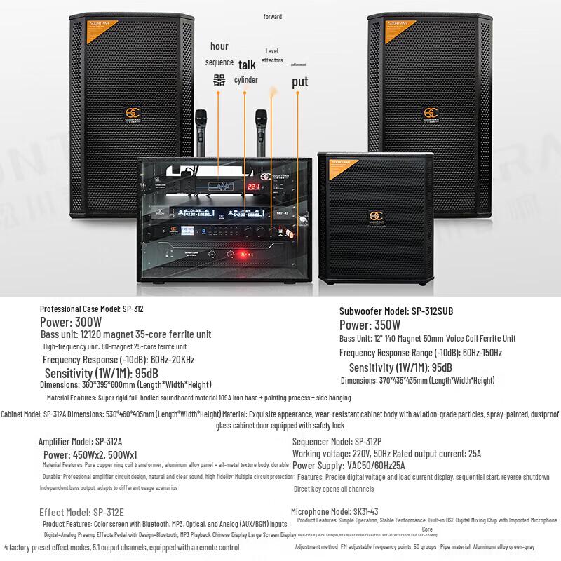 Songchuan International SR-212 Professional KTV Stage Audio System with Dual Microphones CN Plug (adapter Included)