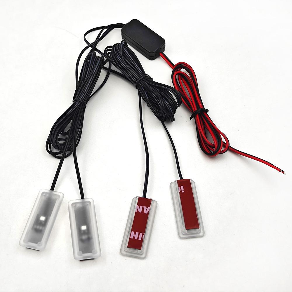 1-4 LED omgivende lys, bilens indvendige gulvlys, tilsluttet ACC strømforsyning 12V RØD HVID 6000K BLÅ GUL GRØN PINK