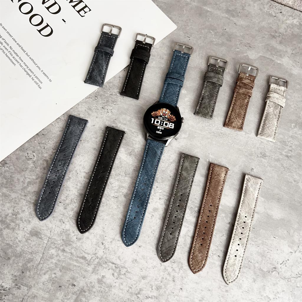 For Samsung Galaxy Watch7/Watch6 Watch Bands Universal 20mm Leather Wrist Strap with Steel Buckle