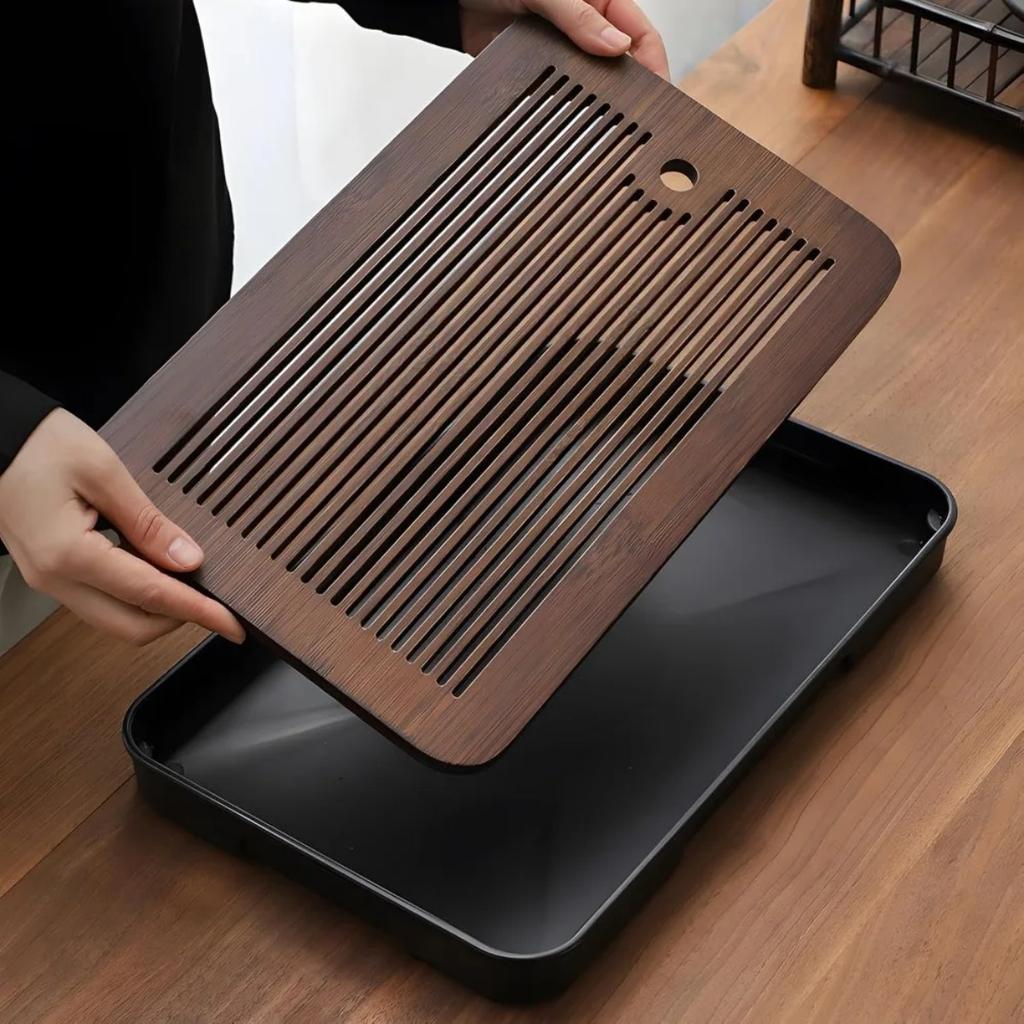 Portable Detachable Bamboo Tea Table Dry Wet Dual Use KungFu Tea Tray with Drainage Easy To Clean Household Storage Tray