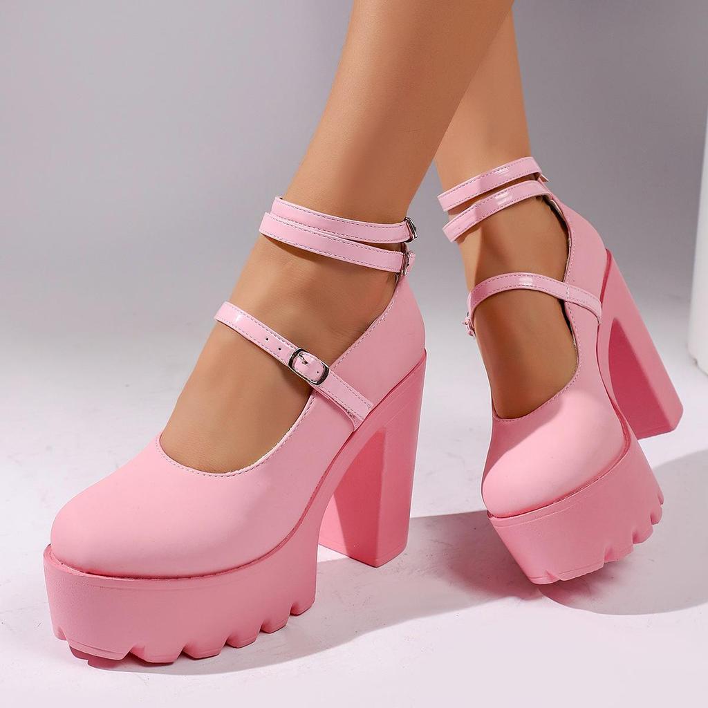 Plus Size Women's Mary Jane High Heels - Spring/Autumn 2026 European & American Fashion, Round Toe, Single Strap.