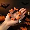 Festive Ghost Charm Jewelry Halloween Beaded Bracelet for Women, Orange Black Beads Stretch Versatile Stackable Bead Bracelets with Charm, Holiday
