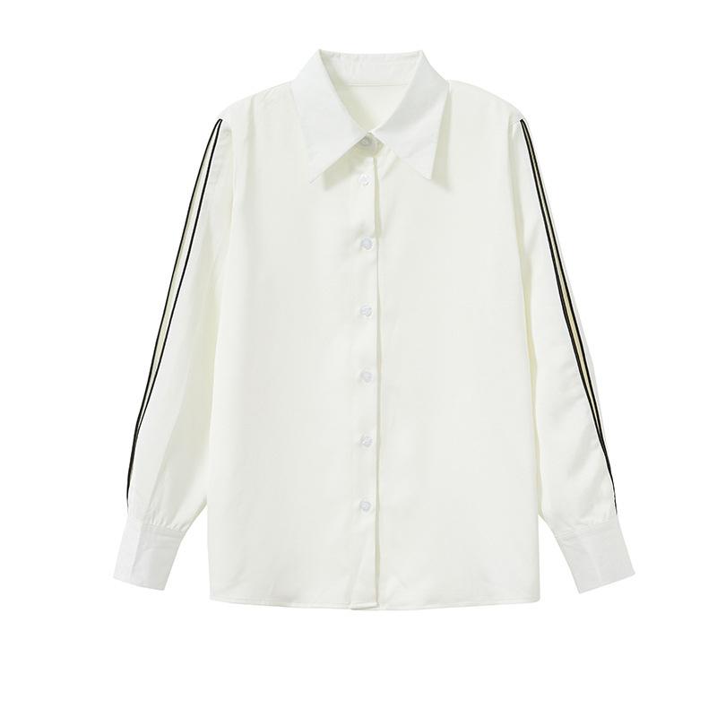 

White elegant chiffon blouse for women, spring and autumn design, professional wear, puff sleeve casual shirt S белый