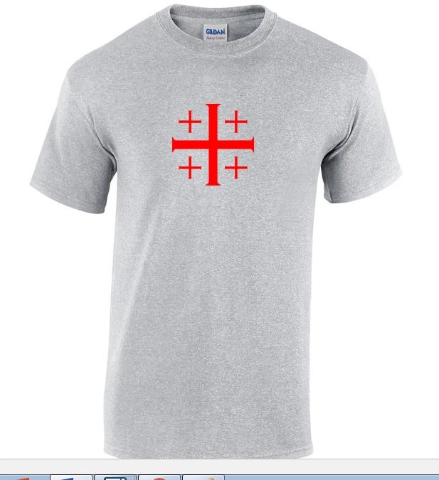Red Jerusalem Cross Knights Templar T-Shirt Gray Christian Jesus God T Shirt XL