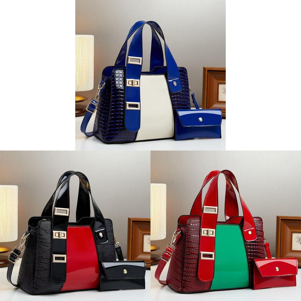 Borsa a Tote Multiscomparto Highstyle con PU Color Block per Donne Casual Urbane