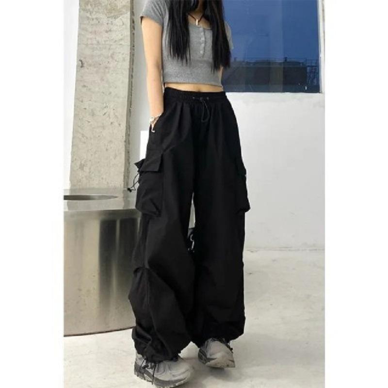 Design sense high street overalls women's new loose straight wide leg big pocket casual retro leggings tide