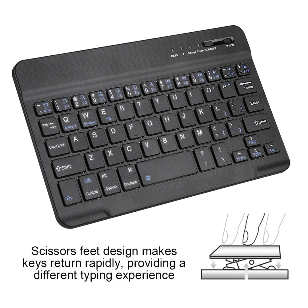 7-inch Bluetooth Keyboard, Lightweight, Compact, Portable, for Laptops and Desktops, Wireless USB Keyboard, Aluminum Alloy, Black