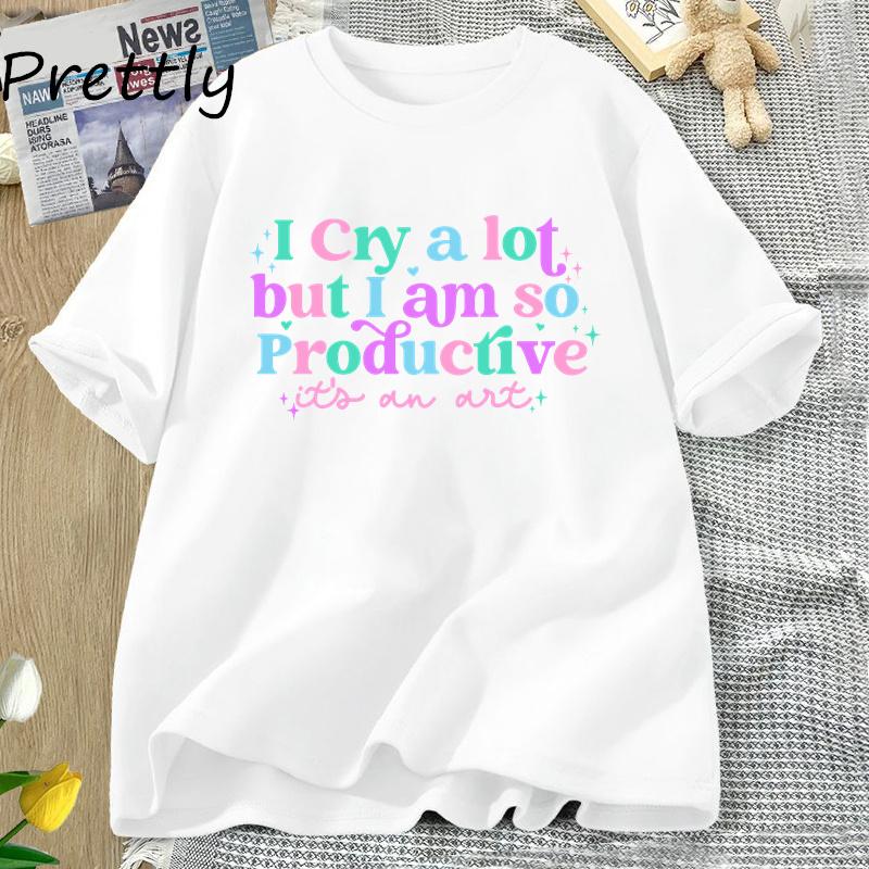 I Cry A Lot But I Am So Productive TS T-Shirt TTPD Letter Printed Tshirt Mental Health Mothers Day Gift Clothes Flower Mom Tee