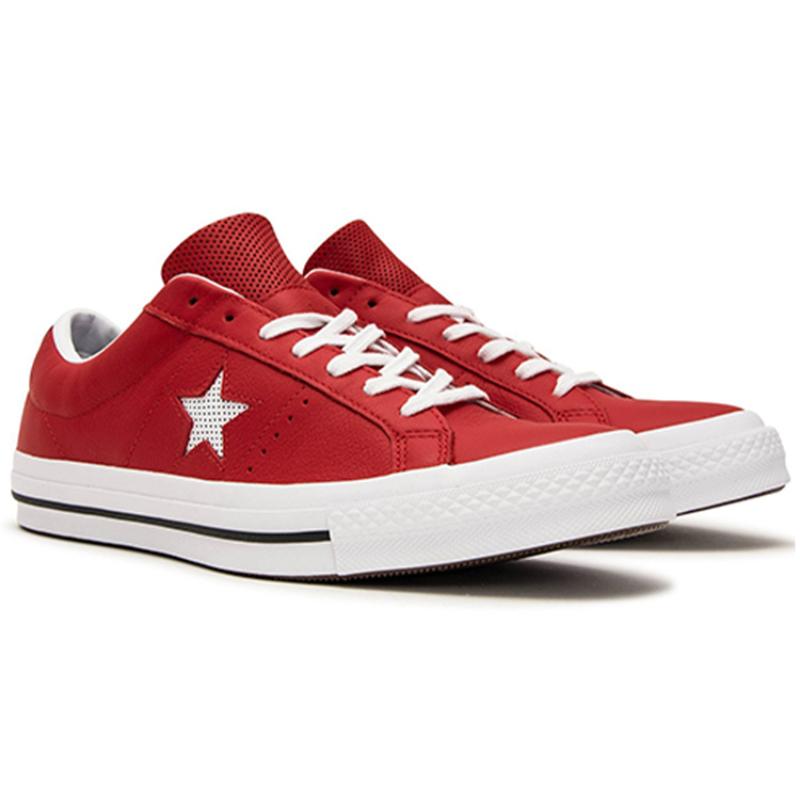 Converse One Star Perforated Leather Low Top Casual Fashion Low-Top Canvas Shoes Unisex Red and White