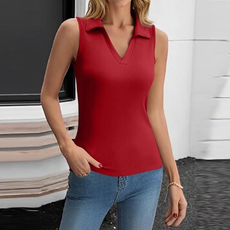 Women's Summer Casual V Neck Sleeveless Solid Color Tight Tank Top Fashion Trendy Top
