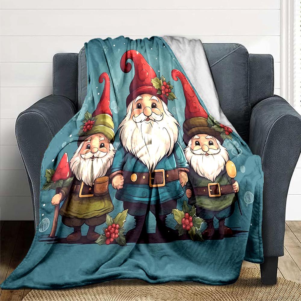 1Pc Christmas Gnome Snow Blanket Soft Throw Blanket For Home Bedroom Bed Sofa Travel Office Solid Christmas Blanket
