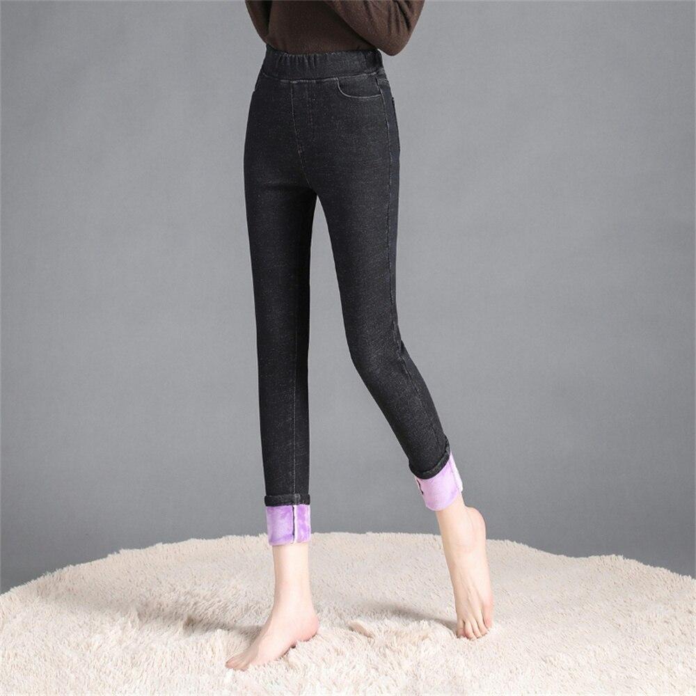 2022 Winter Female Casual Velvet Warm Thicken Trousers  High Elastic Waist Stretch Jeans For Women Skinny Denim Pencil Pants
