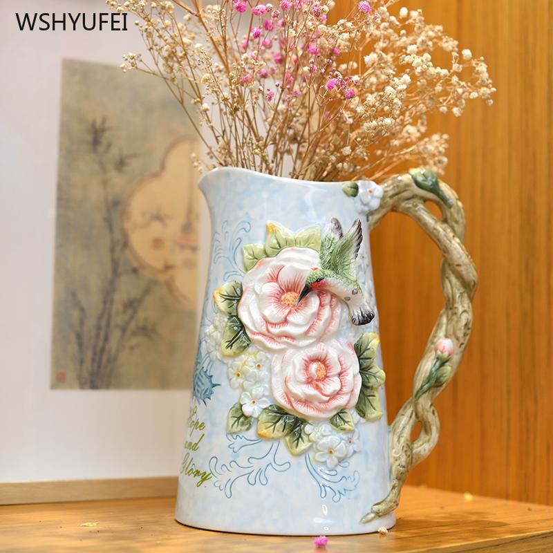 1 Pc Ceramic Vase  Glass Flower Arrangement Accessories Living Room Kitchen Bedroom Restaurant Home Furnishings Hummingbird