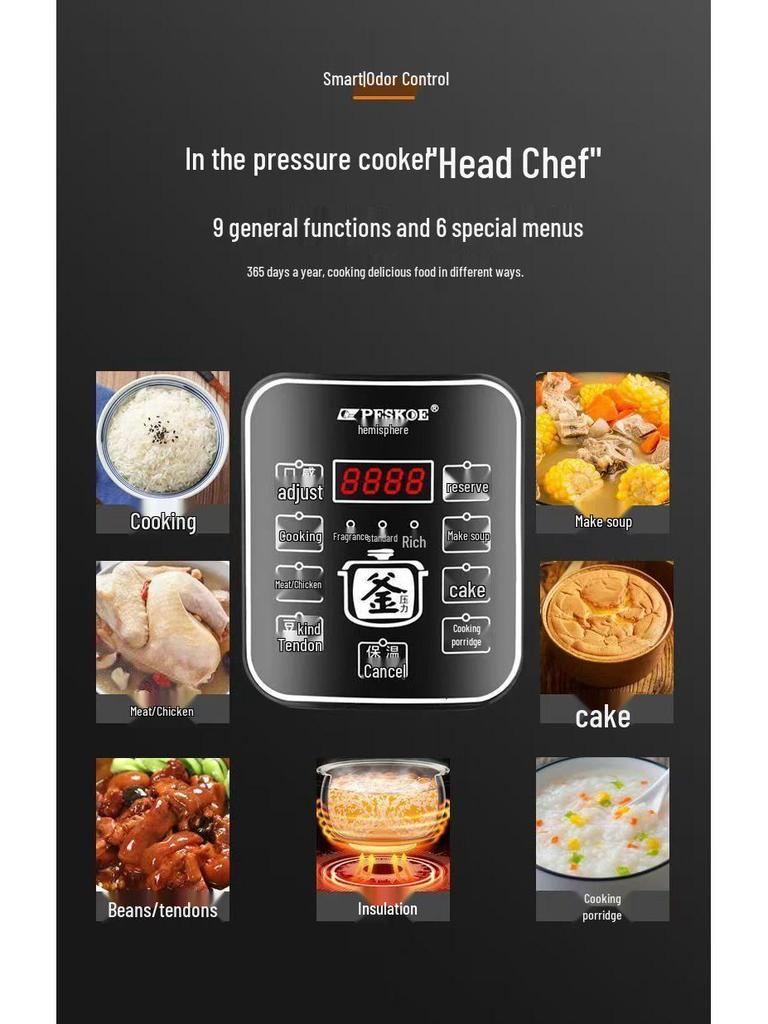 Multifunctional Electric Pressure Cooker: High-Pressure, Intelligent, Large-Capacity Rice and Soup Cooker.