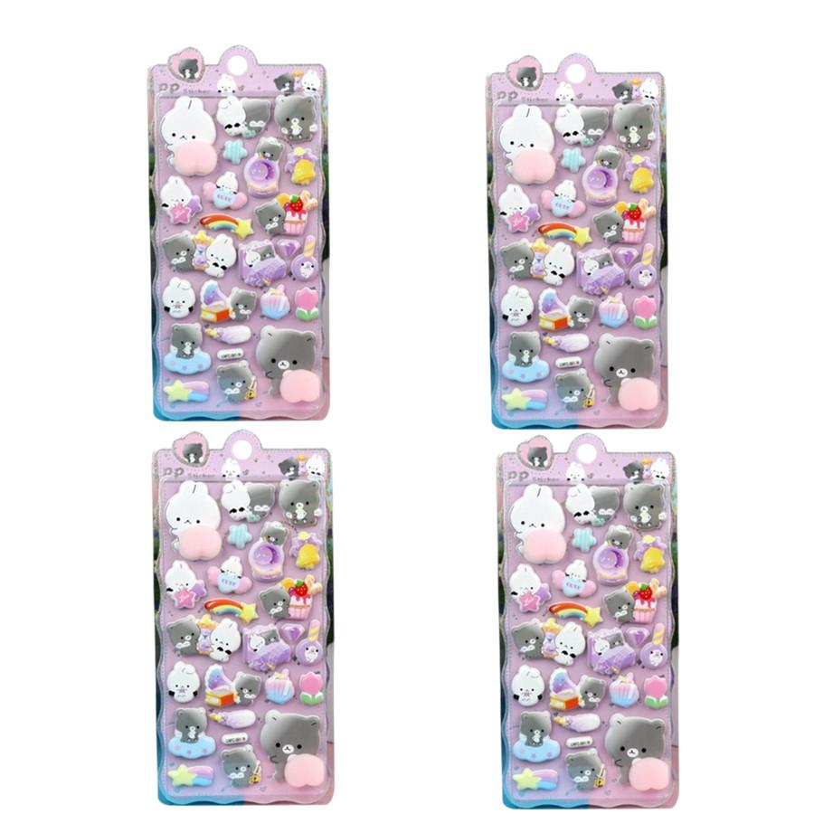 4 Sheet  3D Cute Animal Butt Stickers, Stress Relief Puffy Squishy Sticker for DIY Scrapbook Guitar Phone Case Laptop Decal