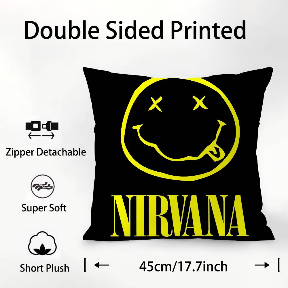 

Наволочка Band Smile-N-NirvanaeS-S Квадратная с двусторонним принтом Чехол для подушки для дивана, домашней спальни, декор, подарок 12x12Inch