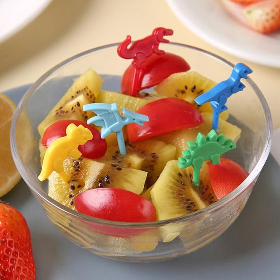 10Pcs Fruit Fork Dinosaur Shape Cake Fruit Toothpick Reusable Children Food Picks for Bento Lunch Decoration
