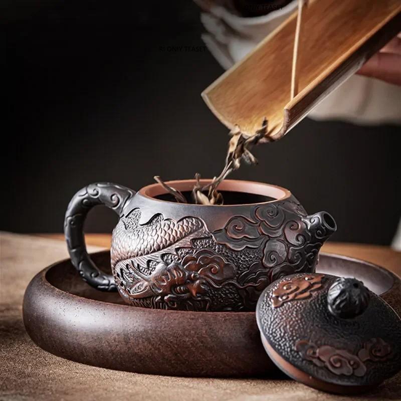 170ml Chinese Traditional Purple Pottery Xishi Teapot Ball Hole Filter Tea Pot Famous Handmade Dragon Pattern Kettle Tea Set