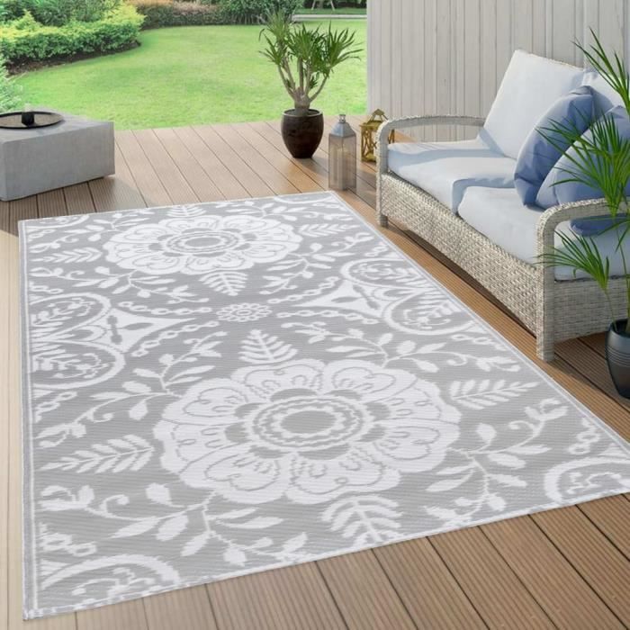 Tapis d'extérieur - VIDAXL - 190x290 cm - Gris clair - Polypropylène - Motif jacquard double couche