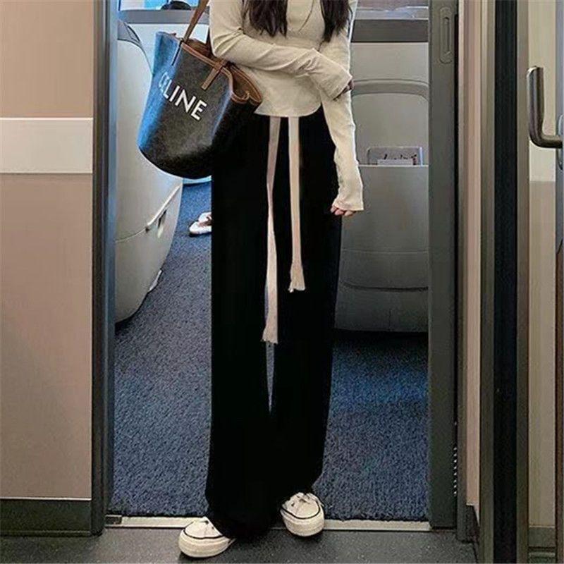 Korean Style Drawstring WideLeg Pants for PlusSize Women  HighWaist Loose Versatile Trendy Trousers for Students, Ideal for Casual FloorLength Wear
