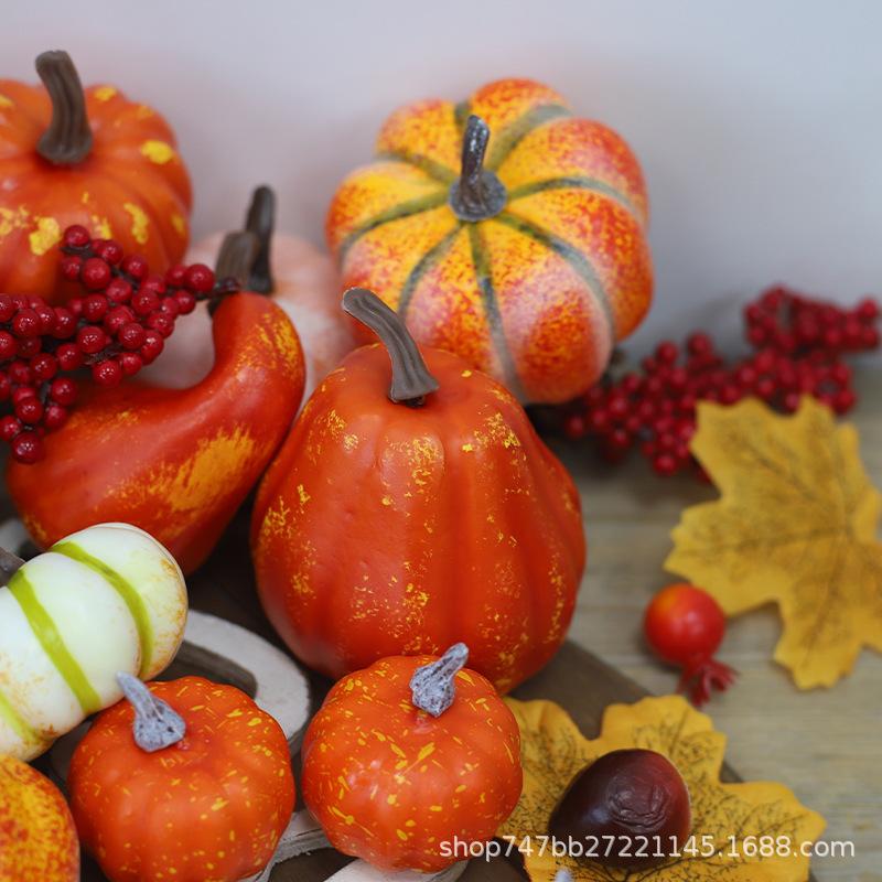 12pcs/set Halloween Foam Decor Set Simulated Small Pumpkin Maple Leaf Pinecone for Party Props Photo Shooting Home Decoration