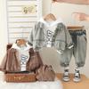 Boys' Long Sleeved 3-piece Set, 0-5-year-old Boys' Fashion Suit, Children's Denim Jacket+white T-shirt+denim Pants