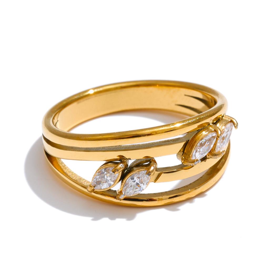 Yhpup Size:678 Delicate Stainless Steel Zirconia Layered Hollow Geometric Golden Ring Rust Proof Arrivals Jewelry Recommend