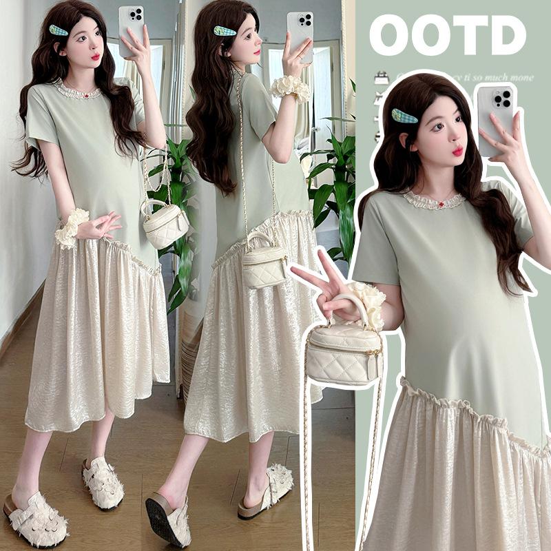 Elegant 2026 Spring/Summer Maternity Dress with Spliced Design and Age-Reducing Style M светло-зеленый