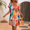 Amazon 2025 cross-border European and American women's clothing summer new floral print medium and long dress temperament dress