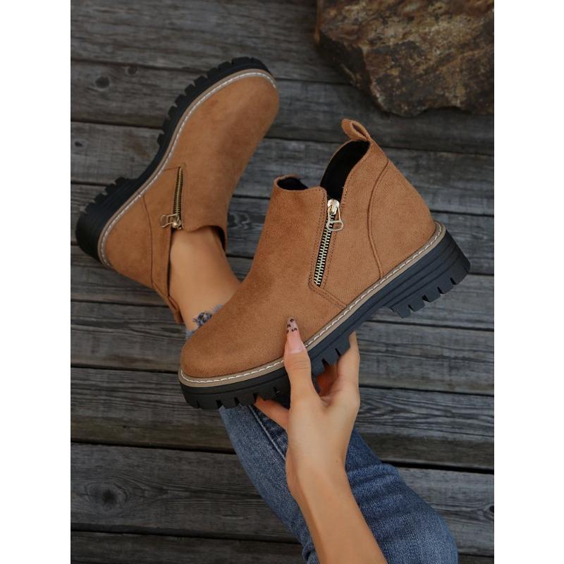 Autumn New Retro Design Casual Zipper Short Boots for Women Comfortable Versatile Non Slip Fashion Thick Soled Ankle Boots