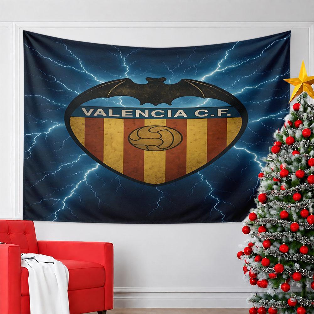 Valencia C.F. Logo with Lightning Background Pattern Wall Hanging Tapestry Decorative Tapestry Home Decor for Bedroom and Living Room
