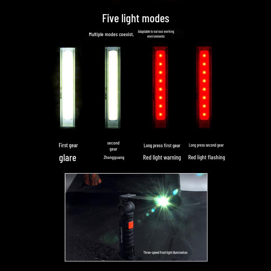 360° Folding Magnetic COB Handheld Work Light with Multi-functional Red Warning Light