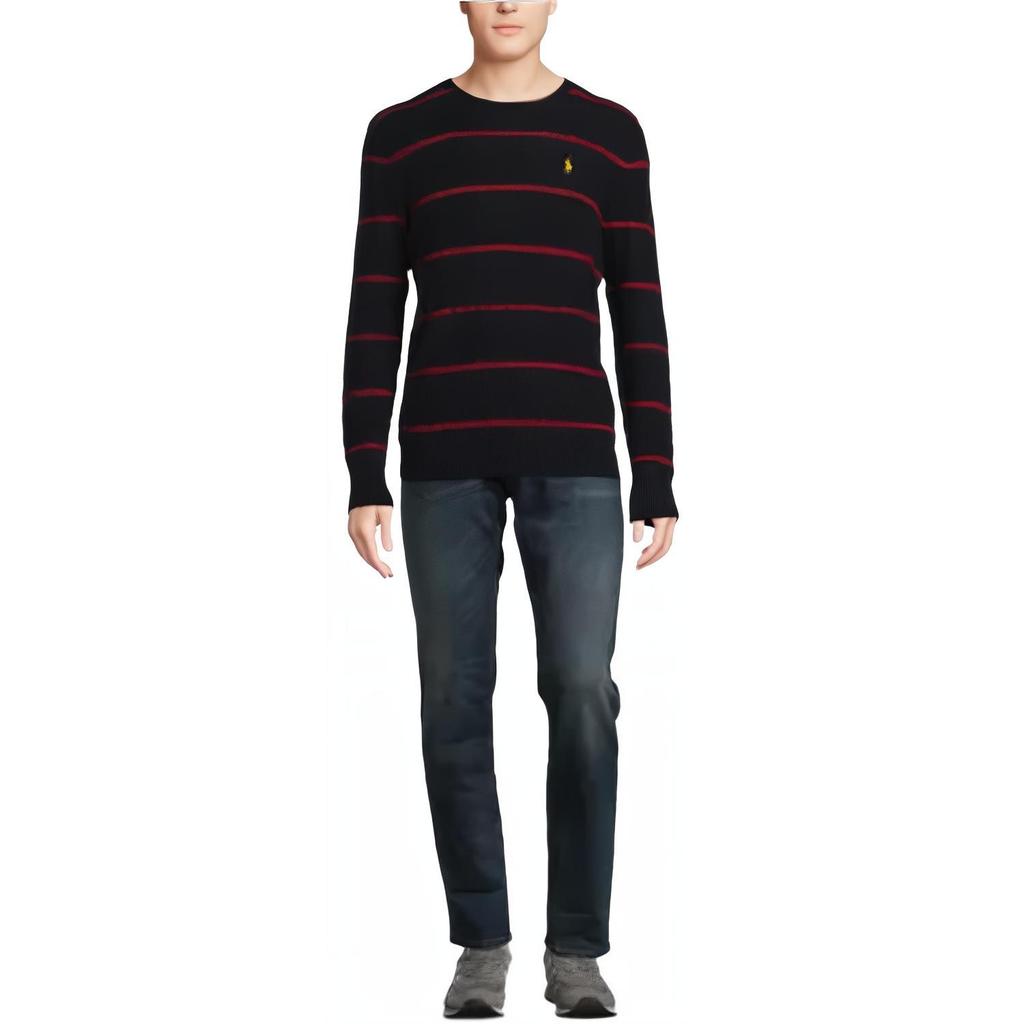 Polo Ralph Lauren FW23 Crew Neck Striped Logo Long Sleeve Knit Sweater Men Sweater Black 710917407-001