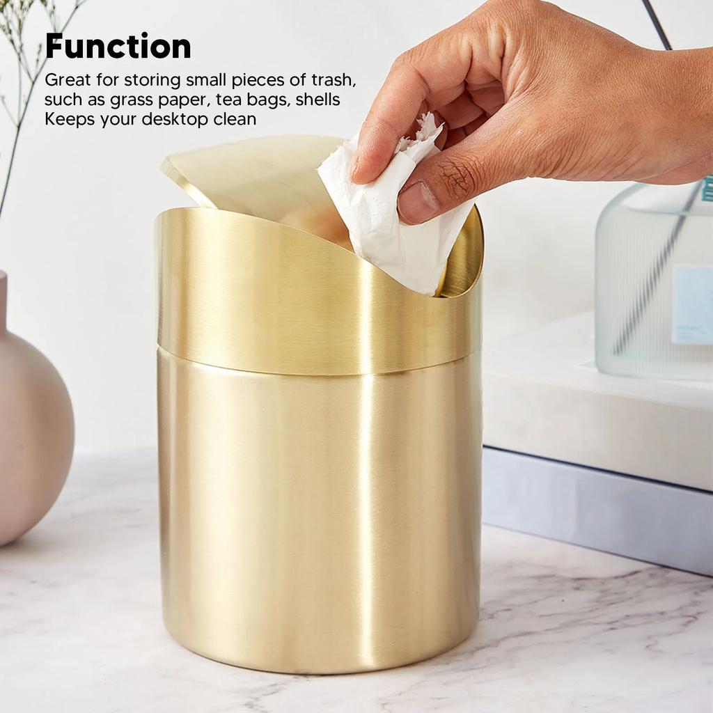 Mini Countertop Trash Can Desktop Trash Can Space Saving Fingerprint Proof 304 Stainless Steel for Office for Pericarp