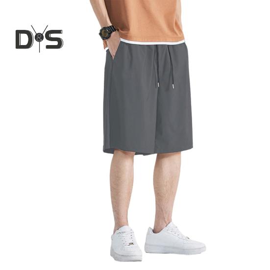 Pantaloni scurți pentru bărbați, talie reglabilă cu cordon, pantaloni casual cu buzunare întărite, culoare solidă, pantaloni scurți largi de vară sport