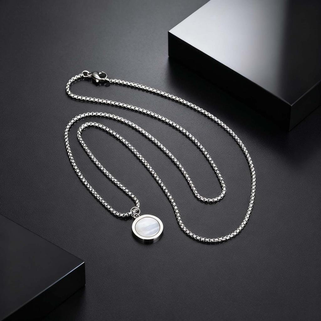 Stilvolle Runde Edelstahl-Anhänger Halskette, Natürliche Abalone-Muschel Anhänger Halskette, Mode Punk Schmuck für Herren Geschenk