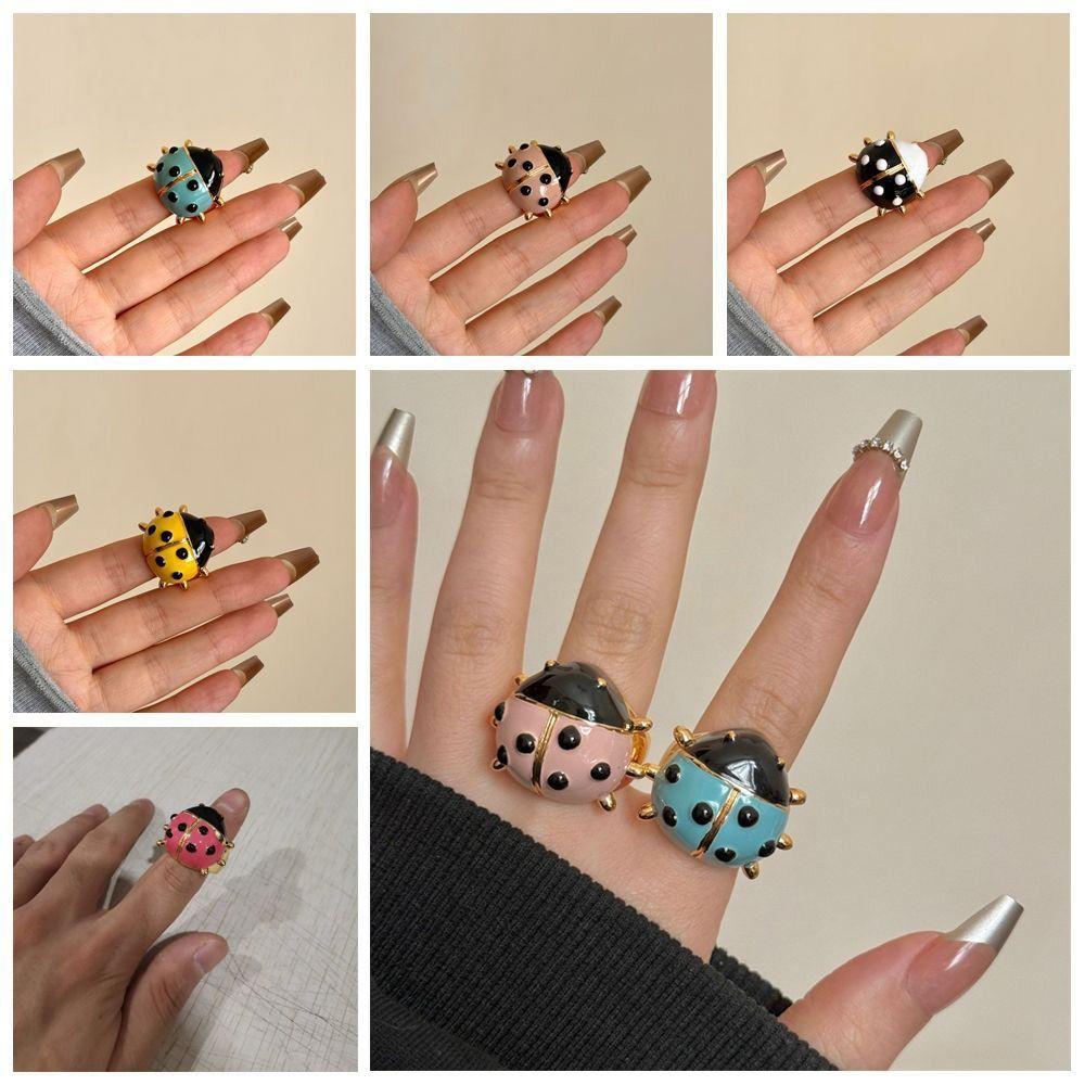 Dripping Oil Ladybug Drip Oil Ring Coccinella Septempunctata Chunky Enamel Ring  Decoration